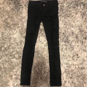 Hollister Super Skinny Black Ripped Jeans; Size 5